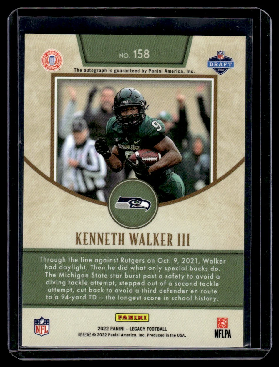 2022 Panini Legacy 158 Kenneth Walker III Rookie Seattle Seahawks Auto - Image 2