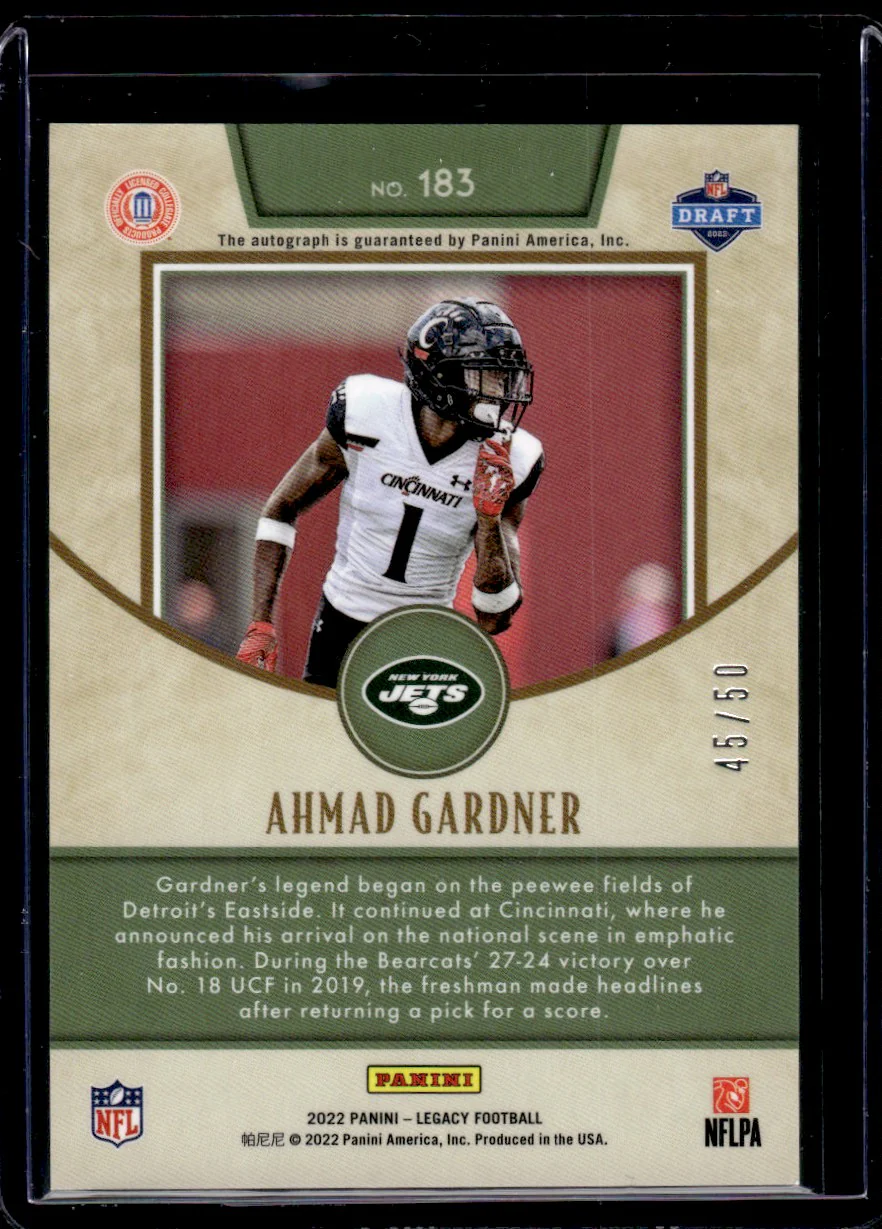 2022 Panini Legacy Red Ahmad Gardner #183 RC Auto /50 - Image 2