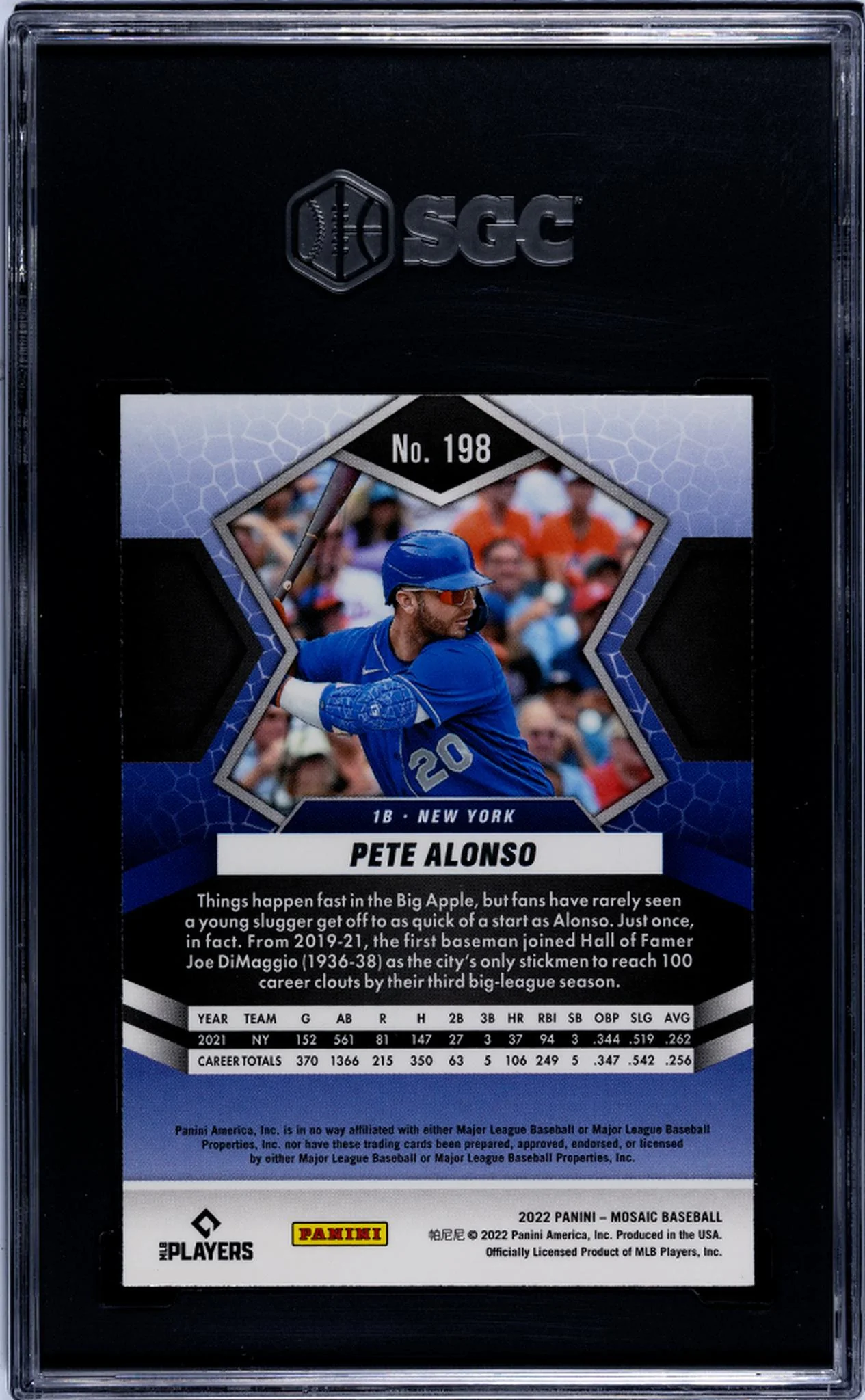 2022 Panini Mosaic #198 Pete Alonso SGC 10 - Image 2