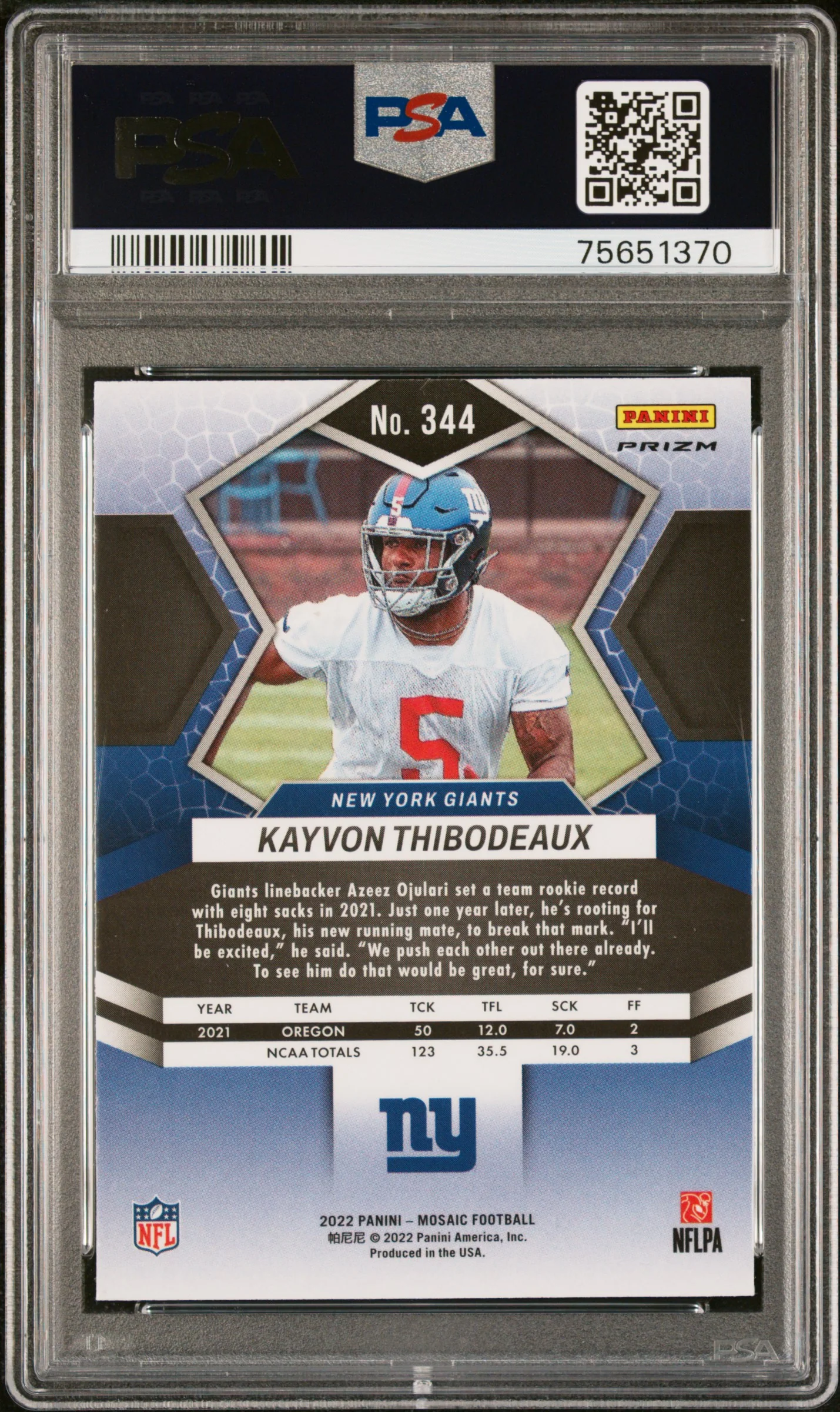 2022 Panini Mosaic Genesis Kayvon Thibodeaux #344 PSA 10 - Image 2