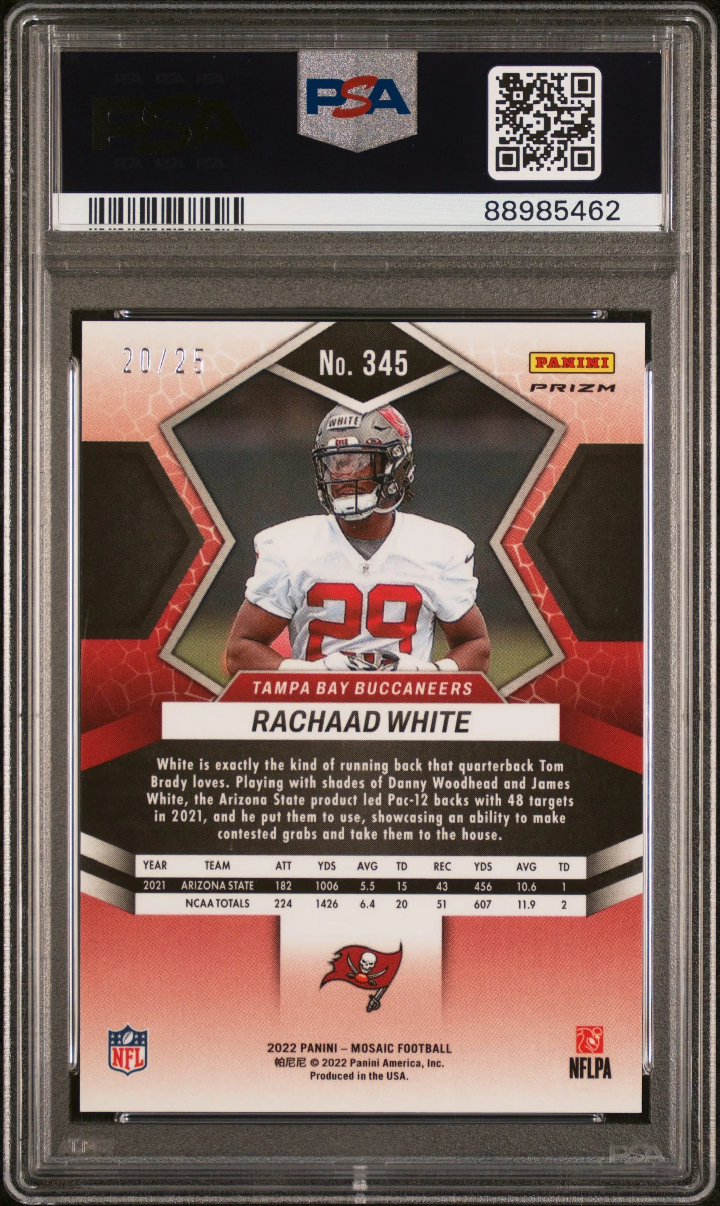 2022 Panini Mosaic Orange Fluorescent Rachaad White #345 PSA 10 - Image 2