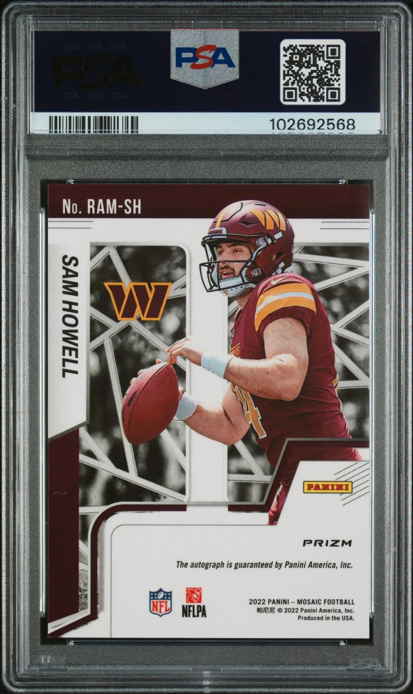 2022 Panini Mosaic Sam Howell #RAMSH RC Auto PSA 10 - Image 2