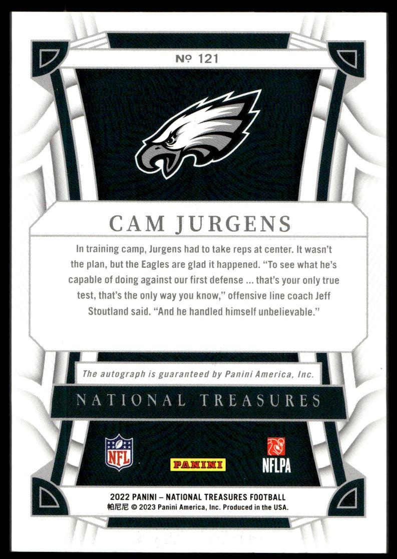 2022 Panini National Treasures 121 Cam Jurgens Rookie 49 VG Eagles Auto - Image 2
