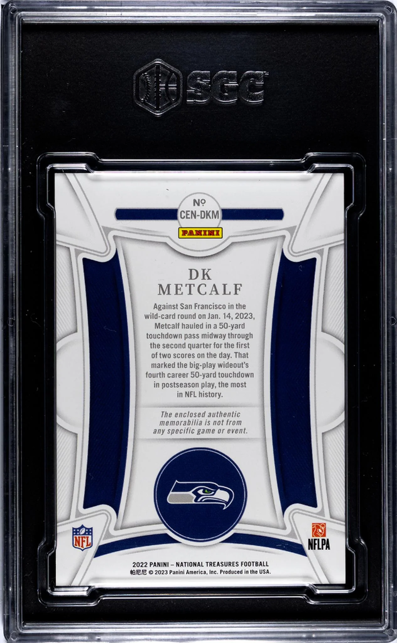 2022 Panini National Treasures #CEN-DKM Dk Metcalf Century Mat. Gold /49 SGC 9.5 - Image 2
