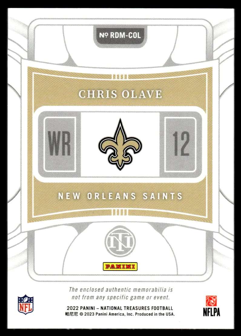 2022 Panini National Treasures RDM-COL Chris Olave Rookie /99 New Orleans Saints - Image 2