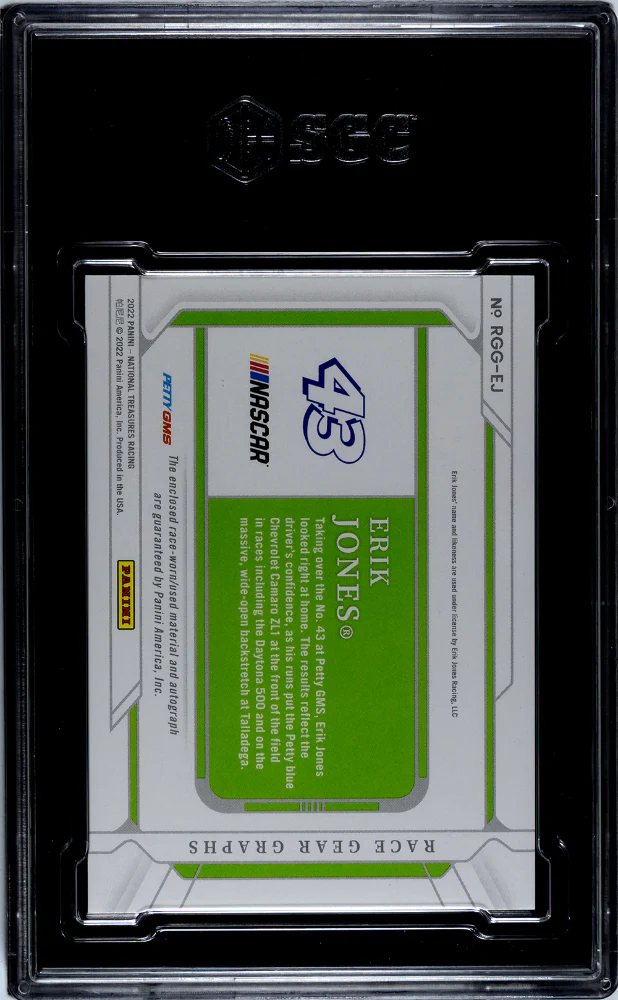 2022 Panini National Treasures #RGG-EJ Erik Jones Race Gear Graphs Holo Gold 7/10 SGC 9 - Image 2