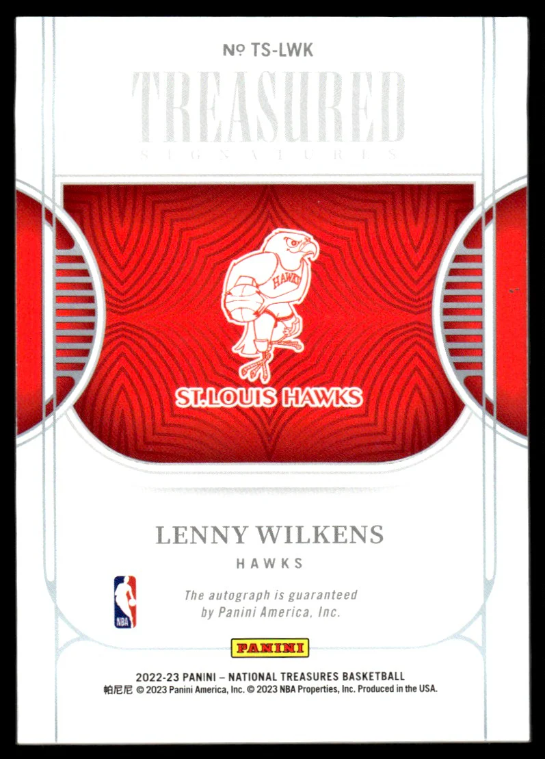 2022 Panini National Treasures Treasured Lenny Wilkens #TS-LWK Auto /25 - Image 2