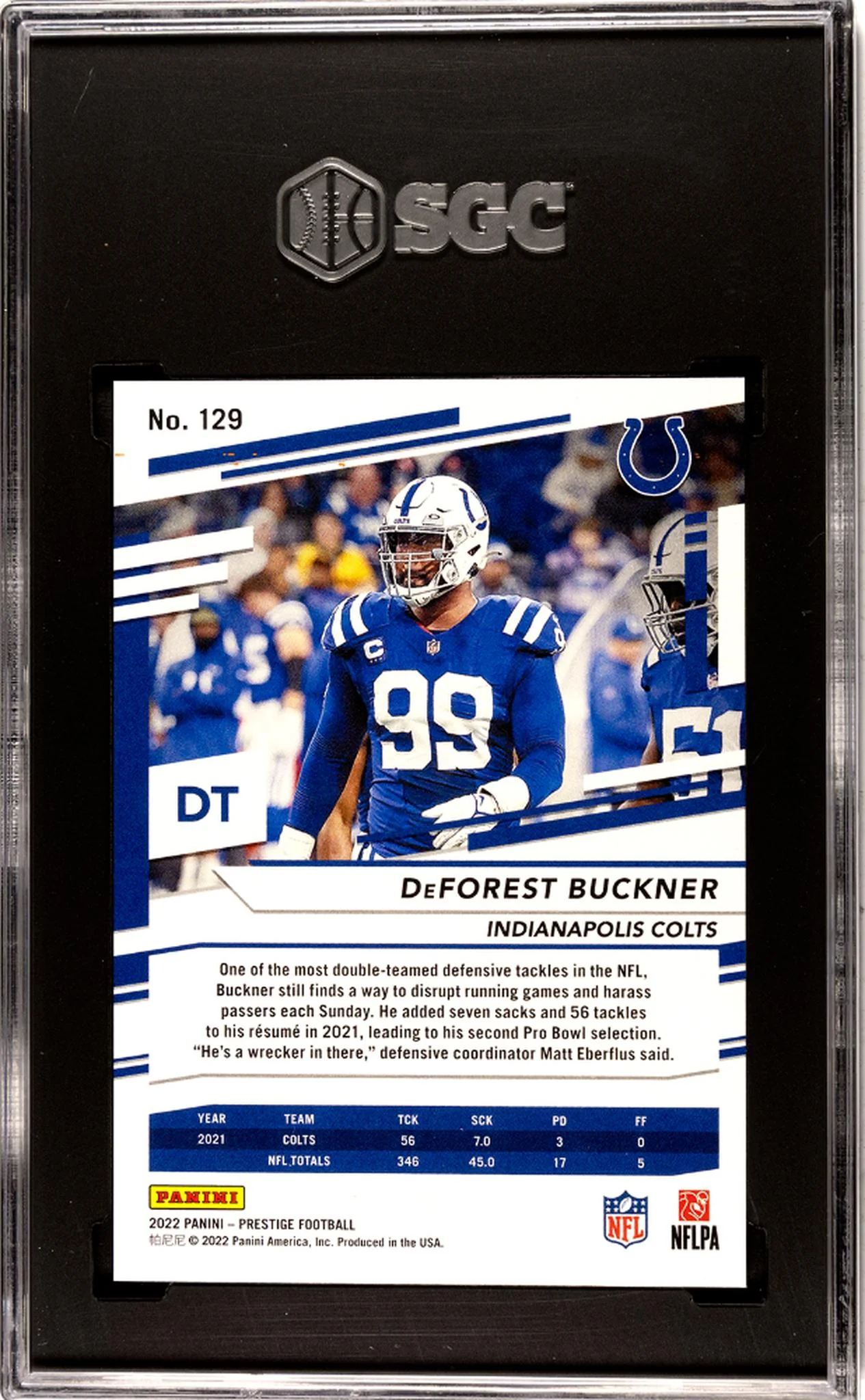 2022 Panini Prestige Xtra Points Orange DeForest Buckner #129 /75 SGC 8.5 - Image 2