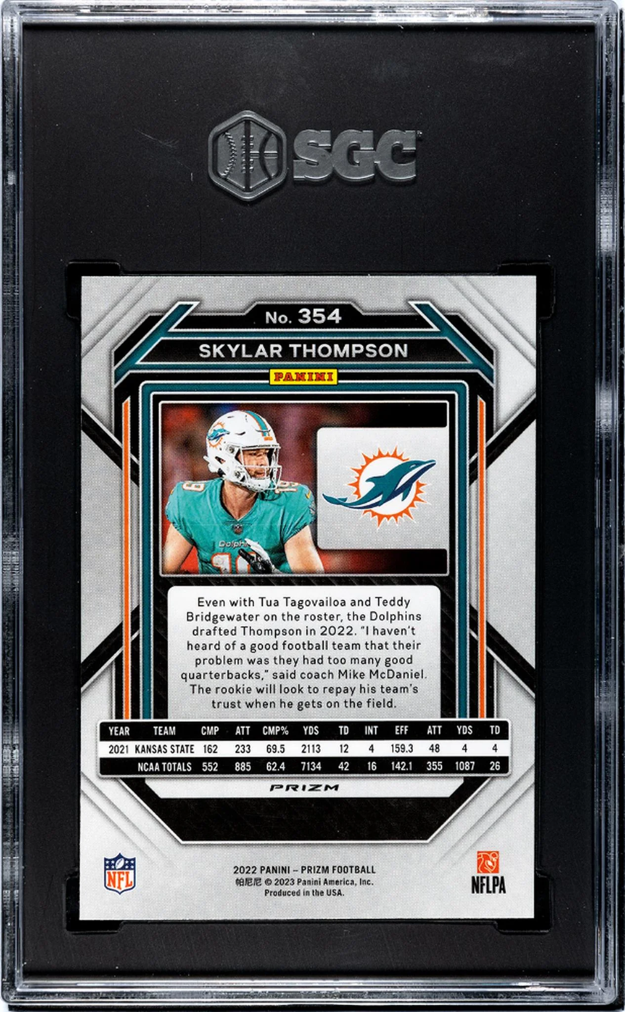 2022 Panini Prizm Orange Ice Skylar Thompson #354 RC SGC 10 - Image 2