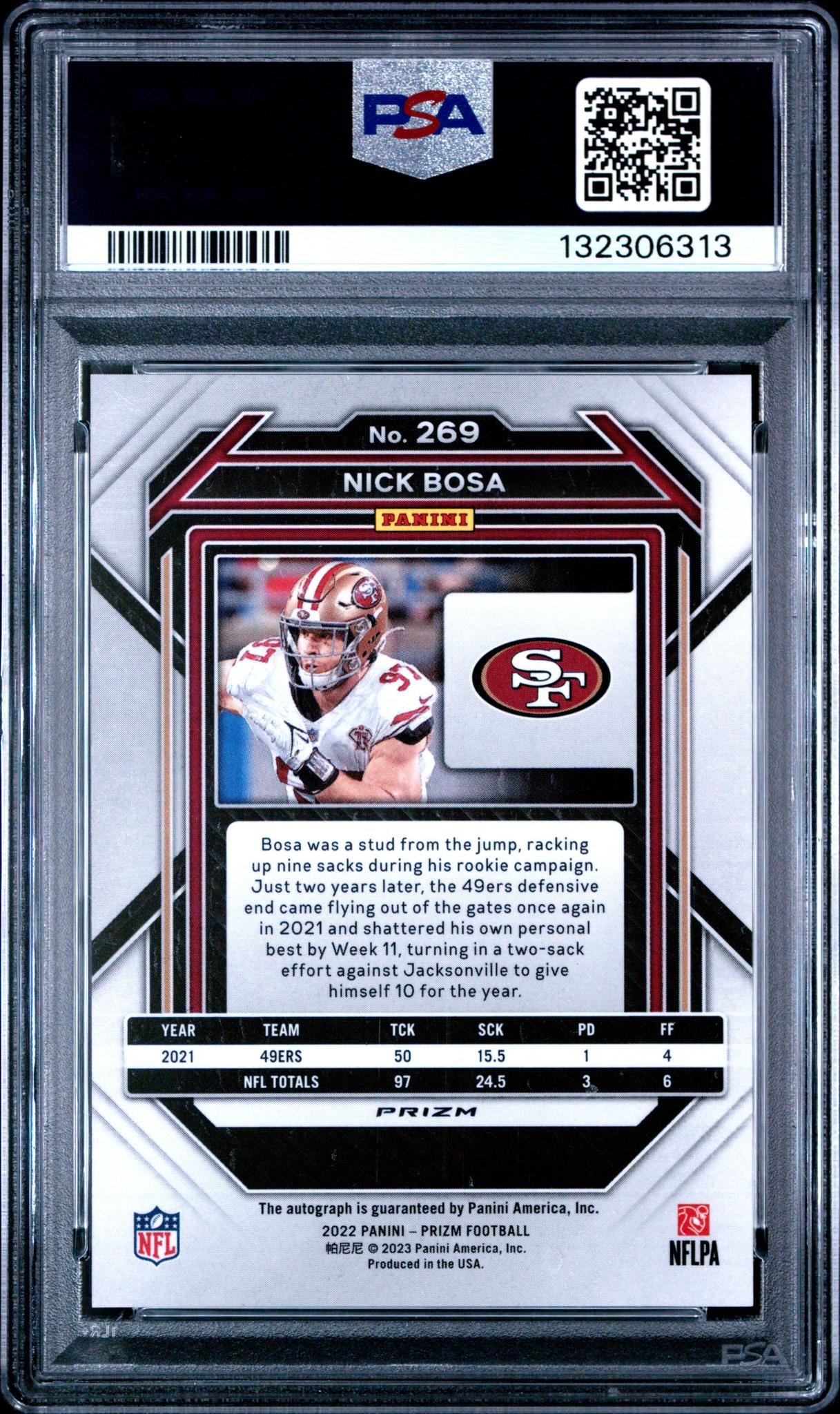 2022 Panini Prizm Autographs Silver Nick Bosa #269 PSA 9 - Image 2