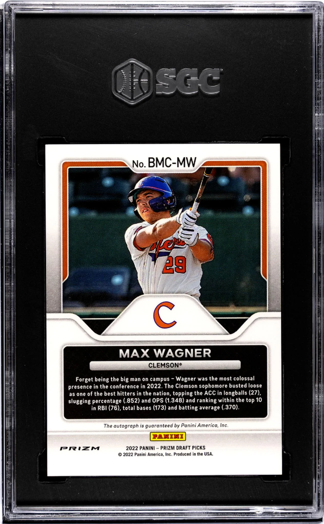 2022 Panini Prizm Big Man on Campus Max Wagner #BMC-MW Auto SGC 9 Auto 10 - Image 2
