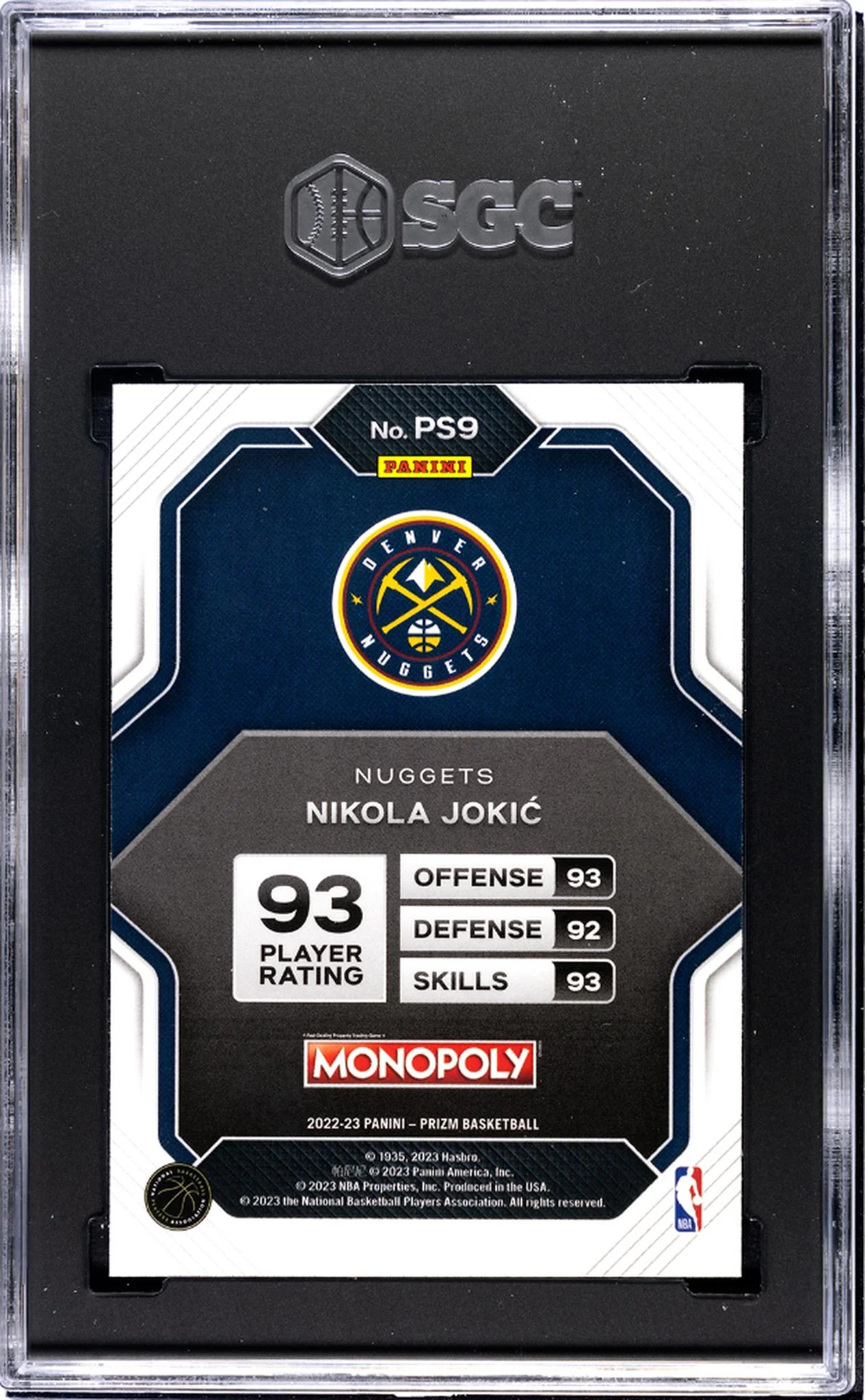 2022 Panini Prizm Monopoly Nikola Jokic #PS9 SGC 9 - Image 2
