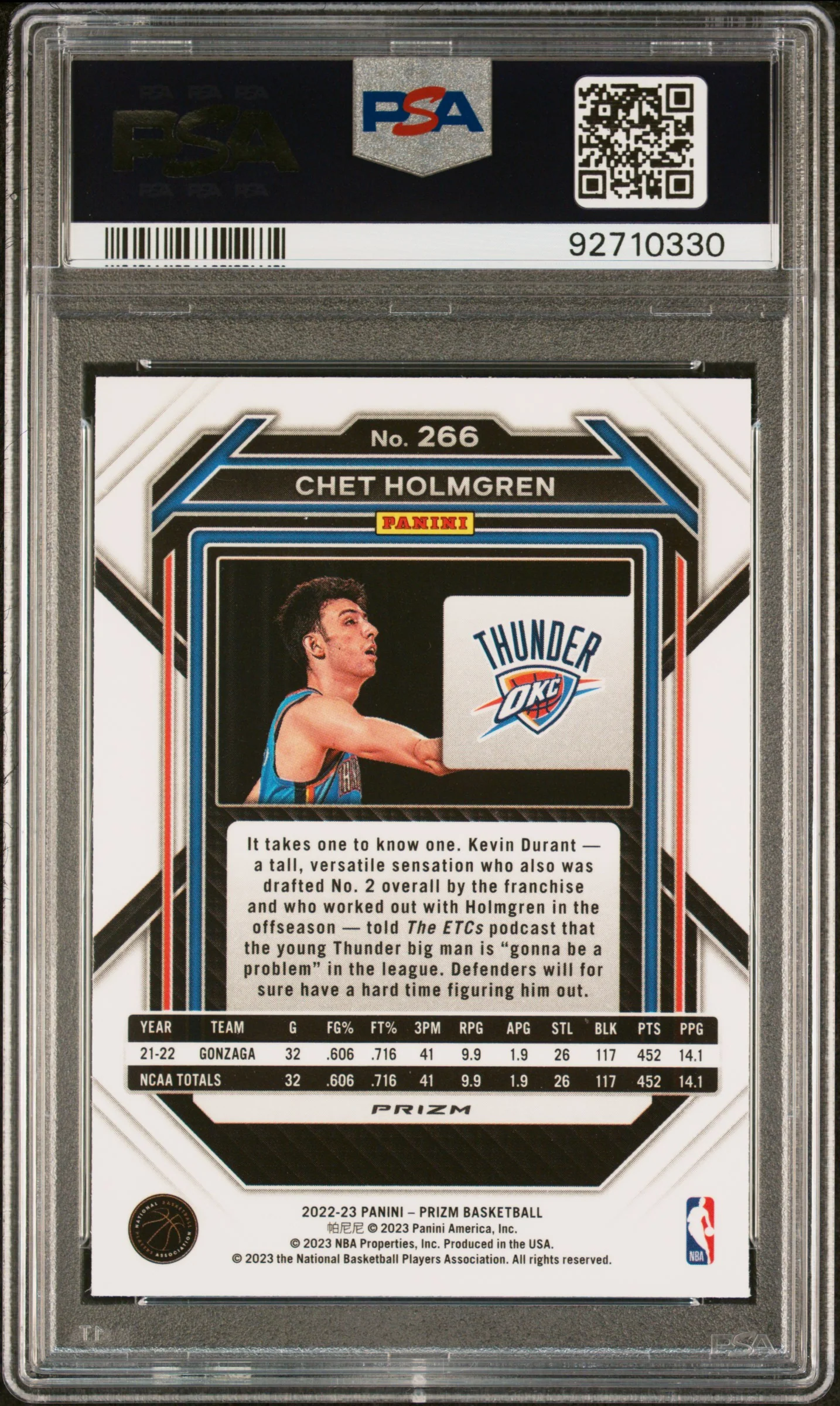 2022 Panini Prizm Pink Ice Prizm Chet Holmgren #266 PSA 10 - Image 2