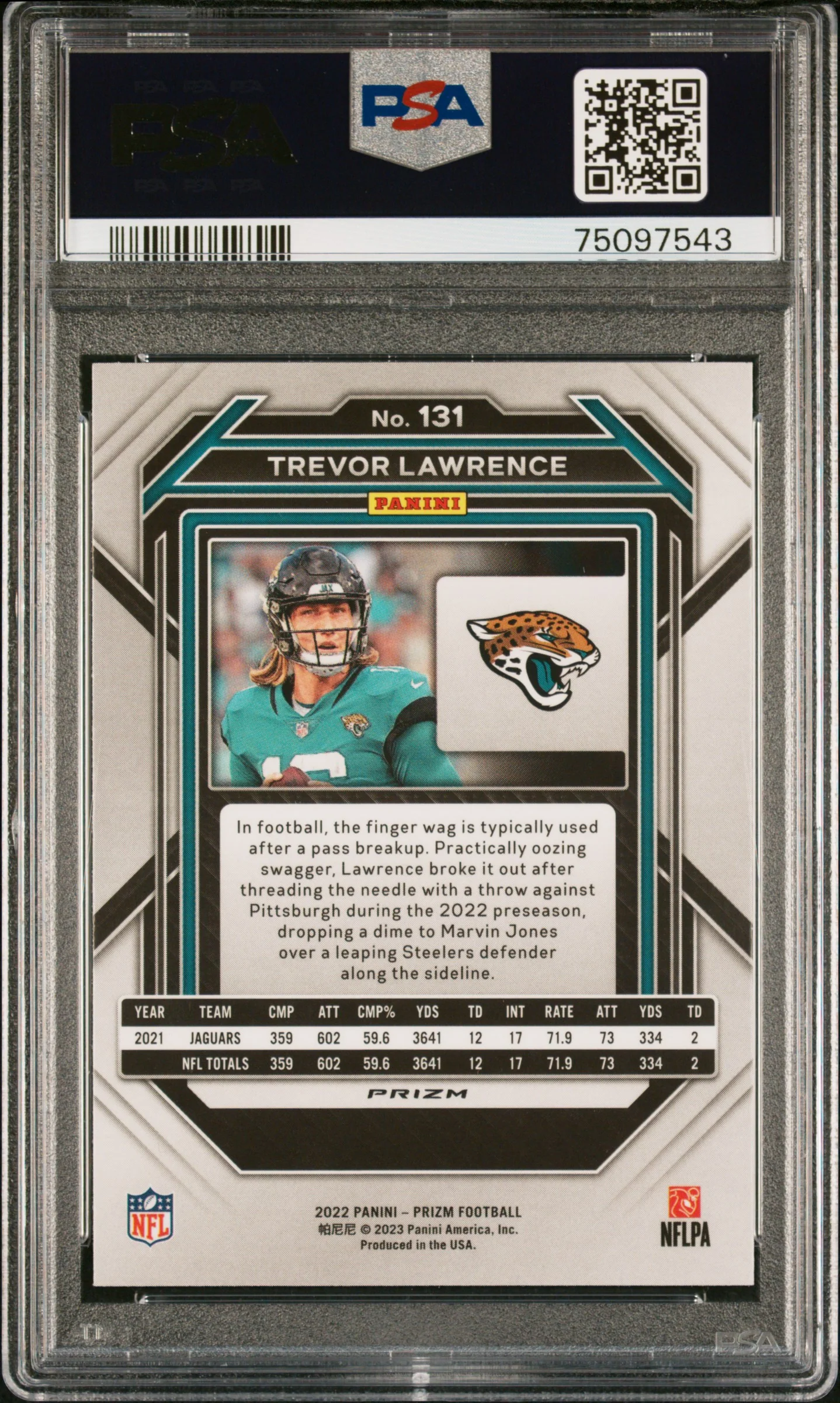 2022 Panini Prizm Prizms Silver Trevor Lawrence #131 PSA 9 - Image 2
