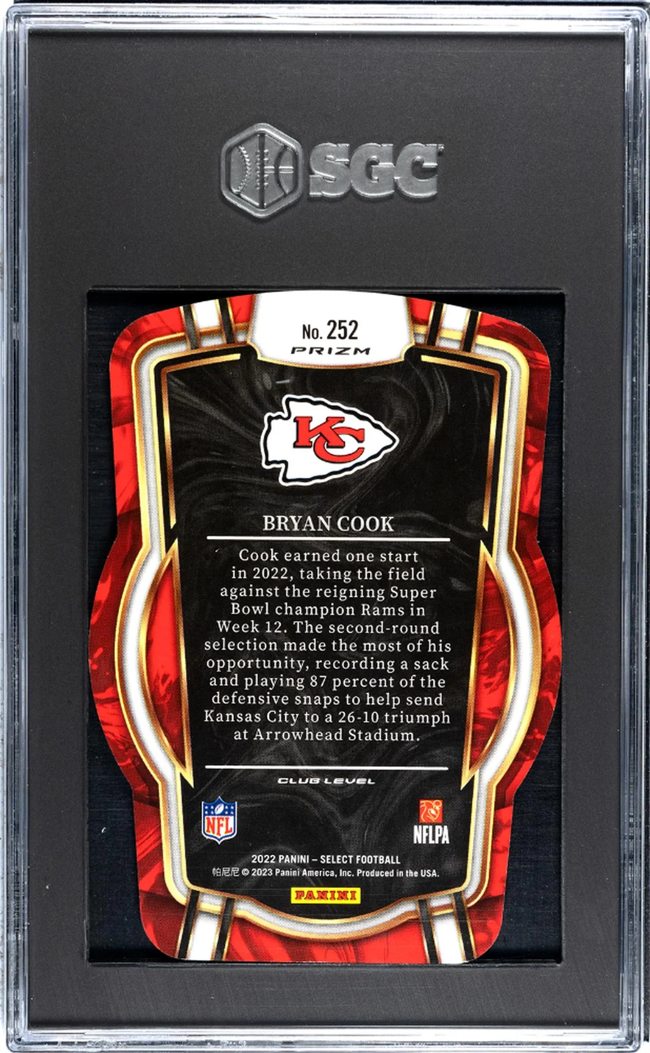 2022 Panini Select Silver Die-Cut Bryan Cook #252 RC SGC 9.5 - Image 2