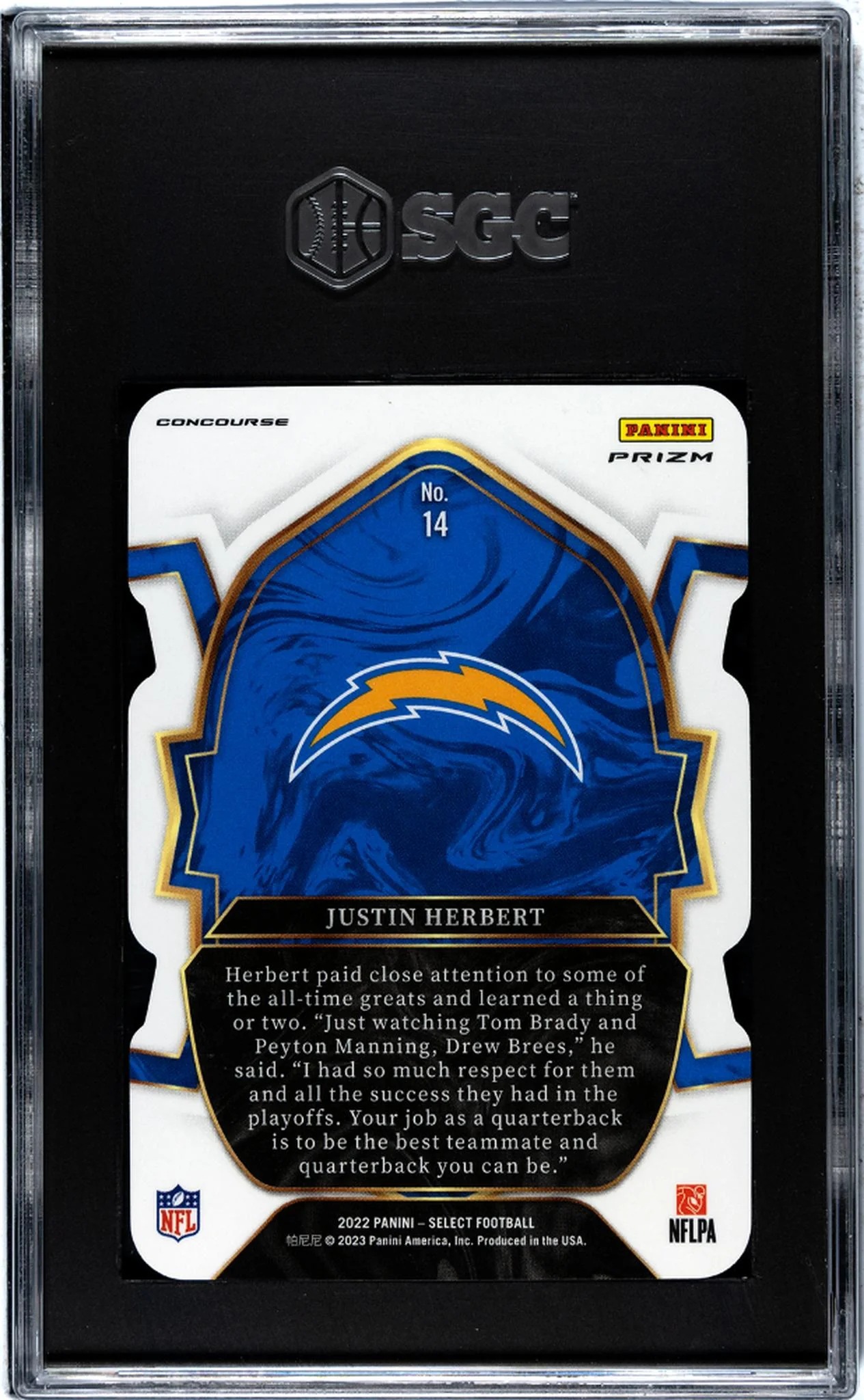 2022 Panini Select Black/Red Justin Herbert #14 Die-Cut Prizm SGC 8 - Image 2