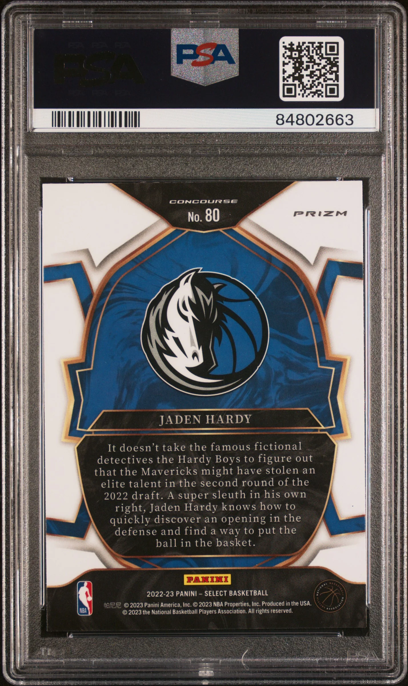2022 Panini Select Cosmic Jaden Hardy #80 RC Prizm PSA 10 - Image 2