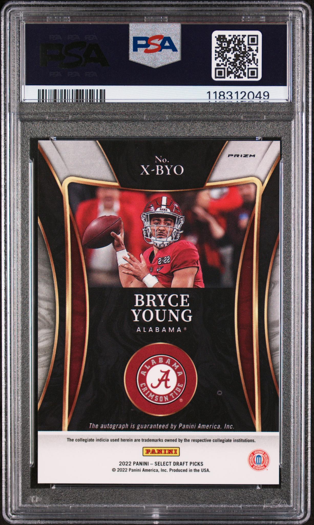 2022 Panini Select Draft Picks X-Fractor Signatures Silver Prizm Bryce Young #XBYO PSA 10 - Image 2