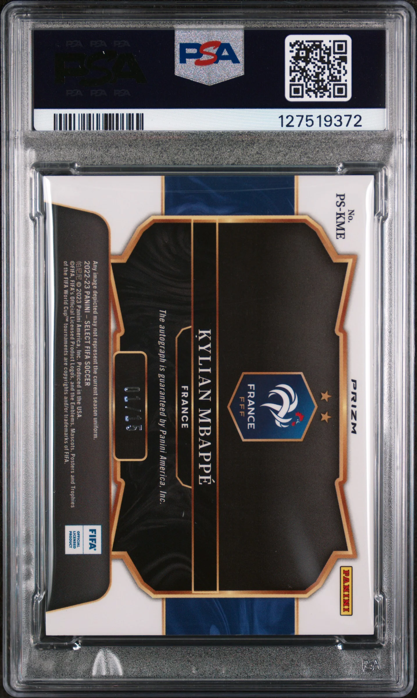 2022 Panini Select Fifa Pitchside Signature Tie-Dye Kylian Mbappe #11 /15 /75 PSA 8 - Image 2