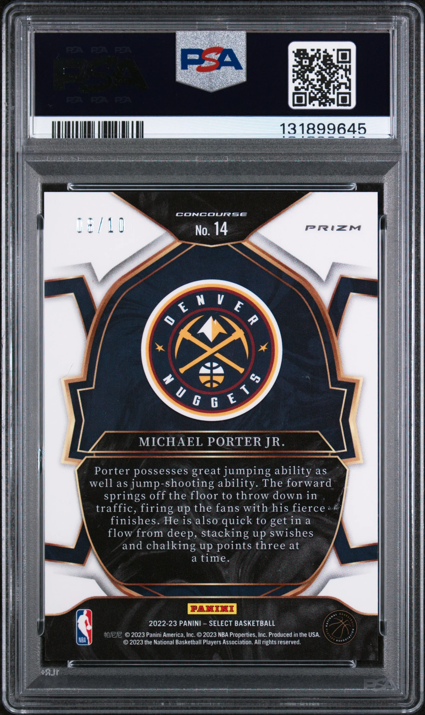 2022 Panini Select Gold Flash Michael Porter Jr. #14 /10 PSA 8 - Image 2