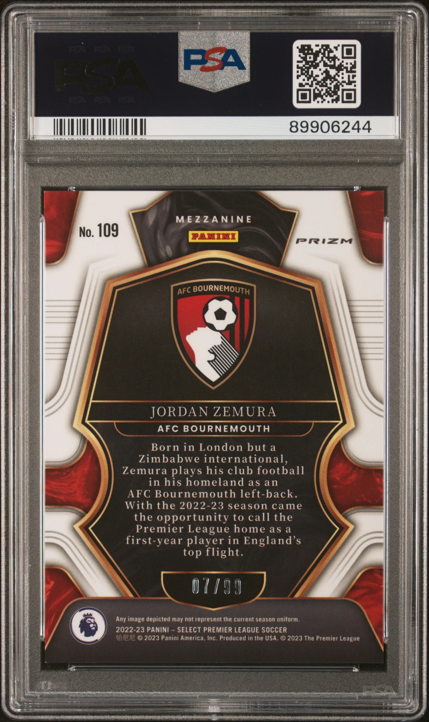 2022 Panini Select Pink Jordan Zemura #109 RC /99 PSA 10 - Image 2