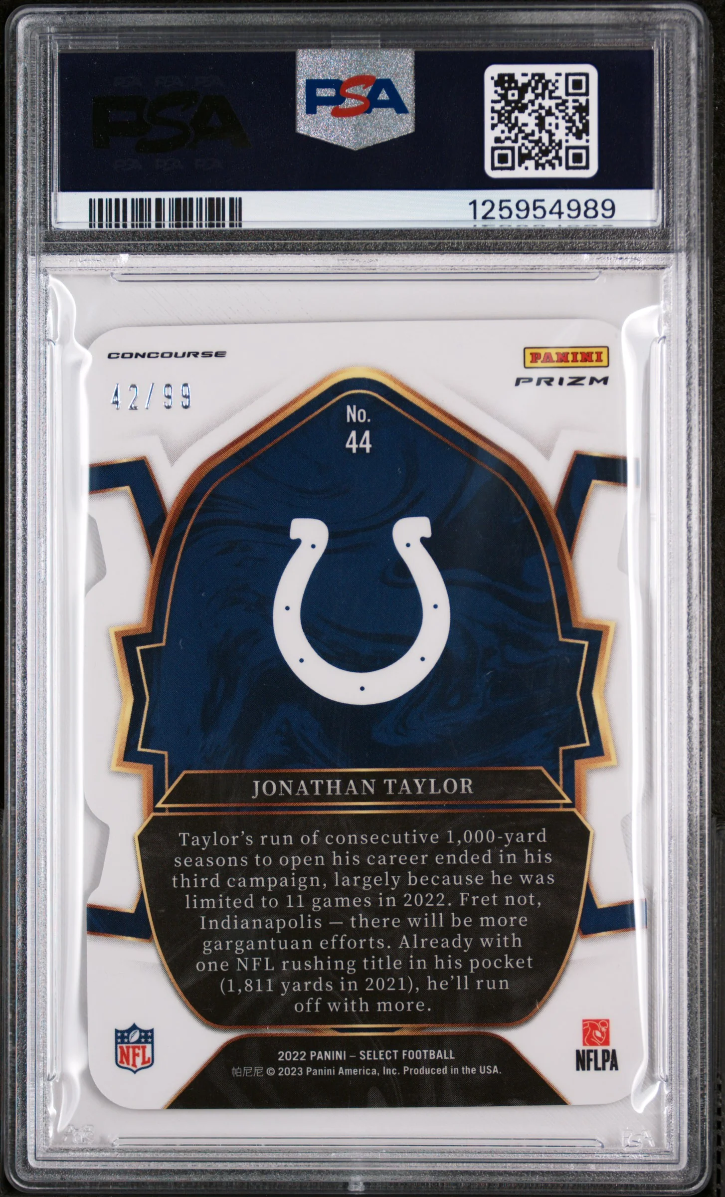 2022 Panini Select Prizm White Jonathan Taylor #44 /99 PSA 10 - Image 2