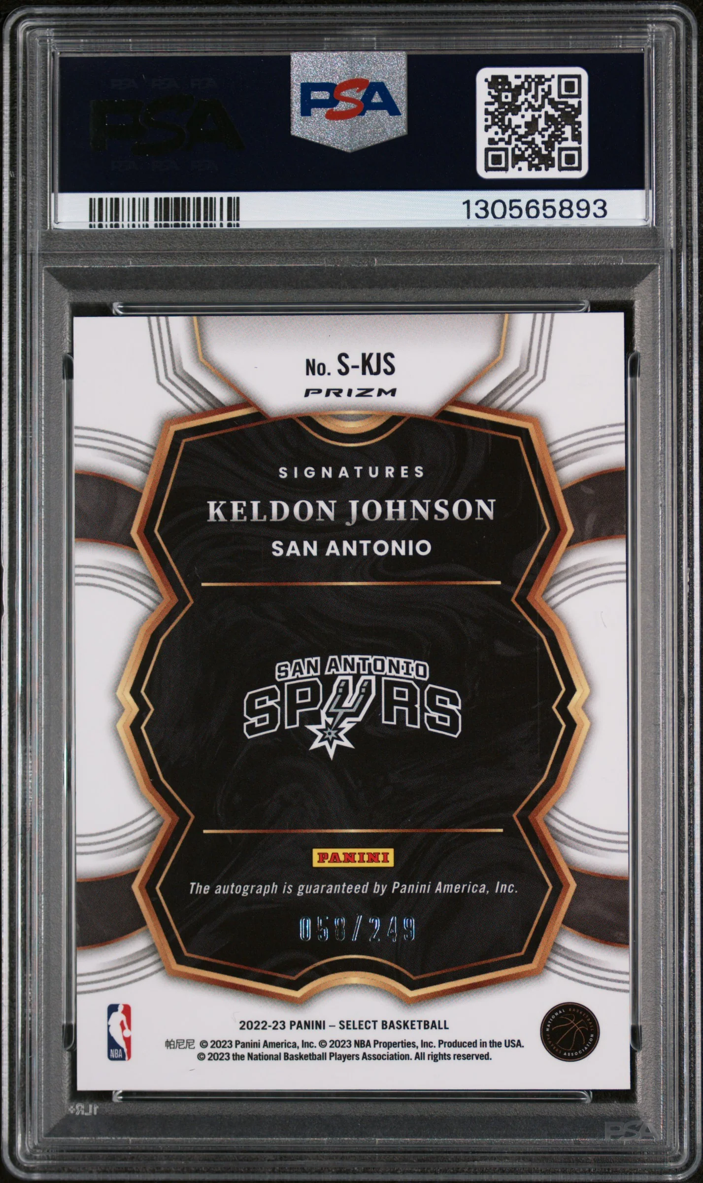 2022 Panini Select Signatures Signature Keldon Johnson #SKJS /249 PSA 8 - Image 2