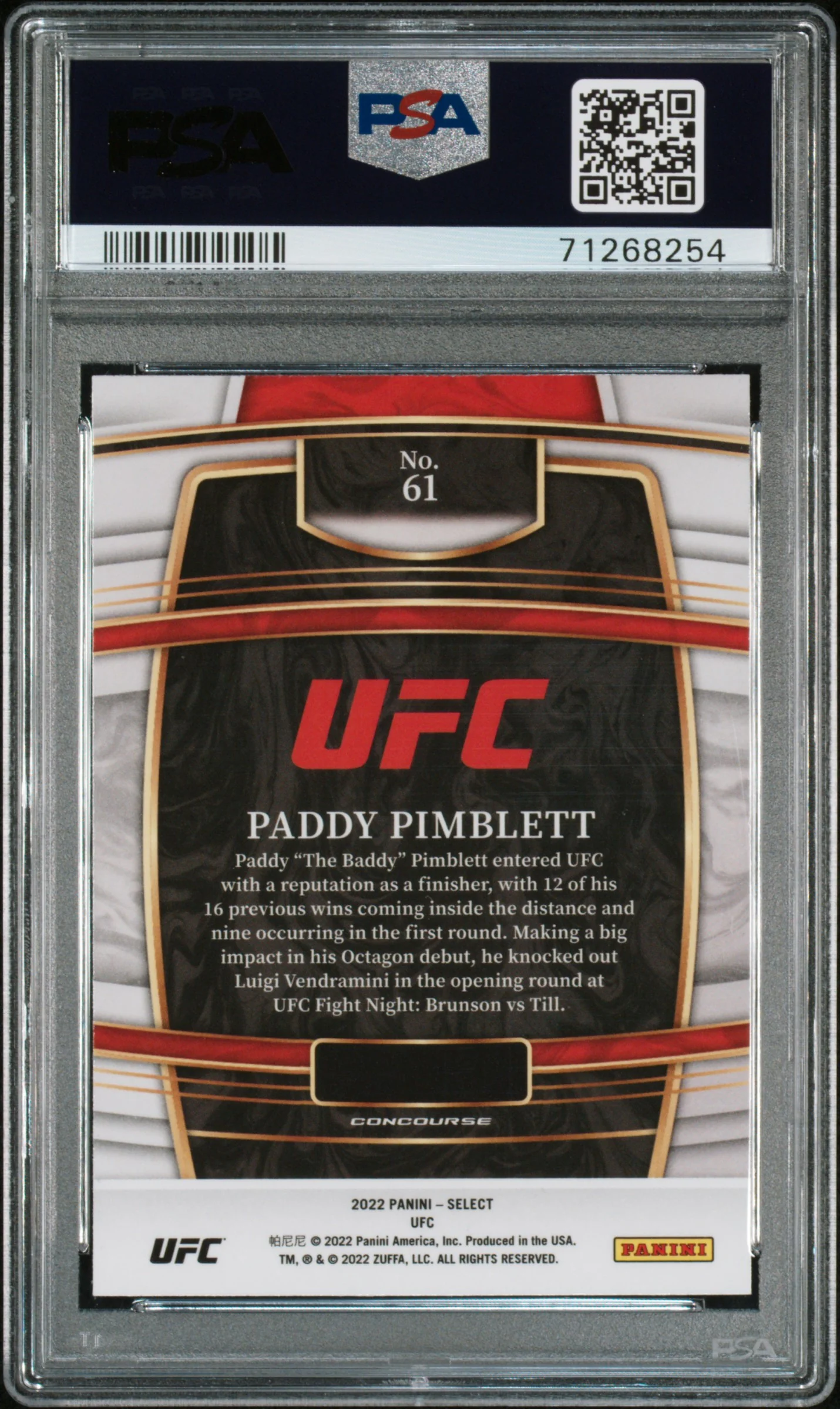2022 Panini Select UFC Concourse Blue Paddy Pimblett #61 PSA 10 - Image 2