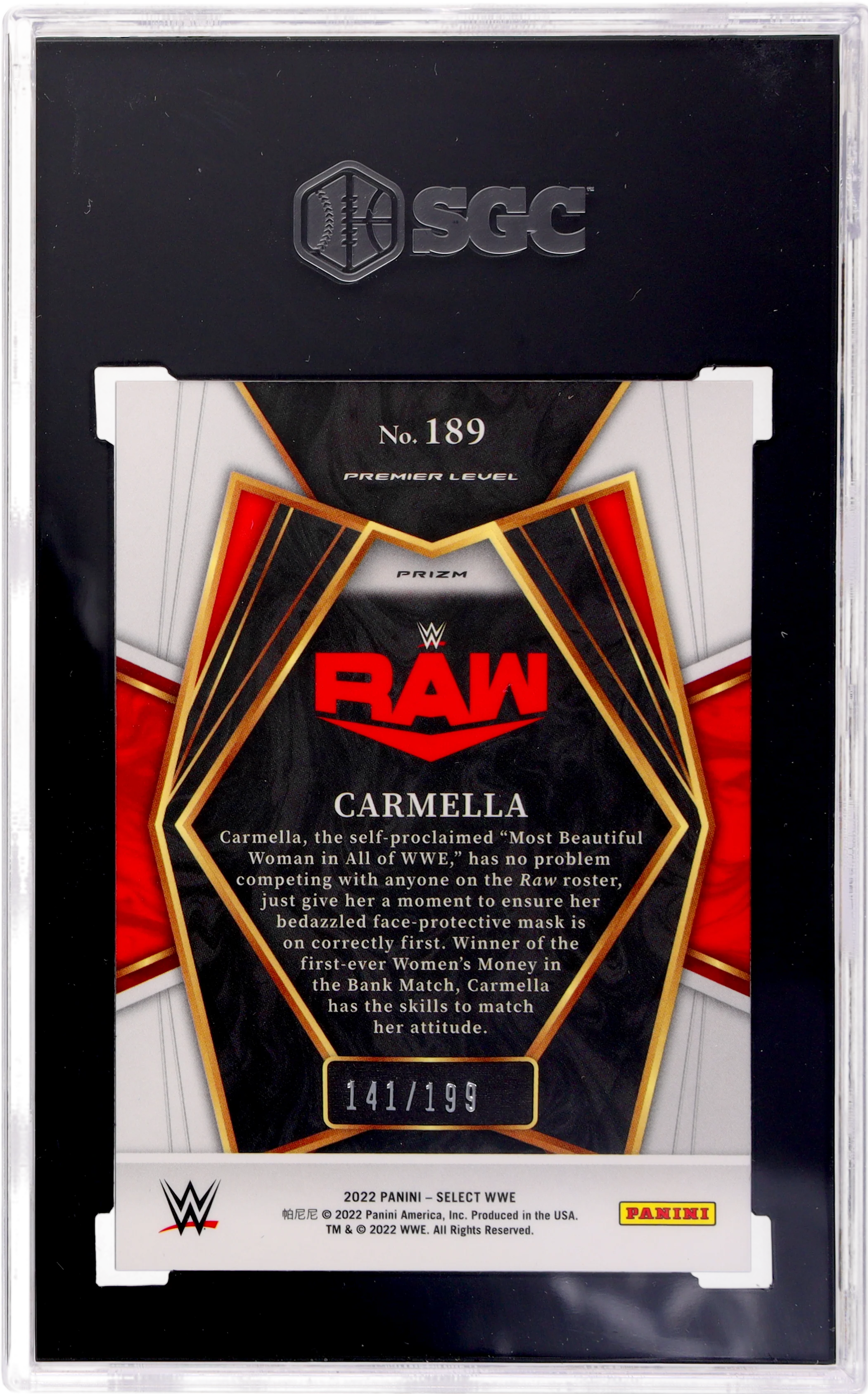 2022 Panini Select WWE Blue Prizm Carmella #189 141/199 SGC 9.5 - Image 2