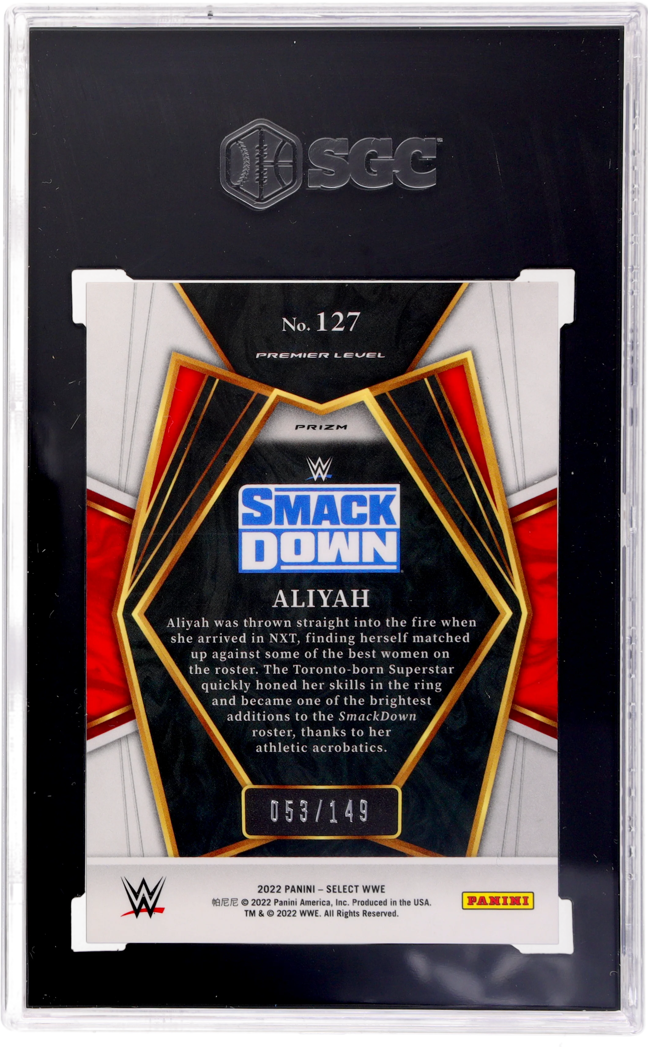 2022 Panini Select WWE Maroon Prizm Aliyah #127 Premier Level /149 SGC 9.5 - Image 2