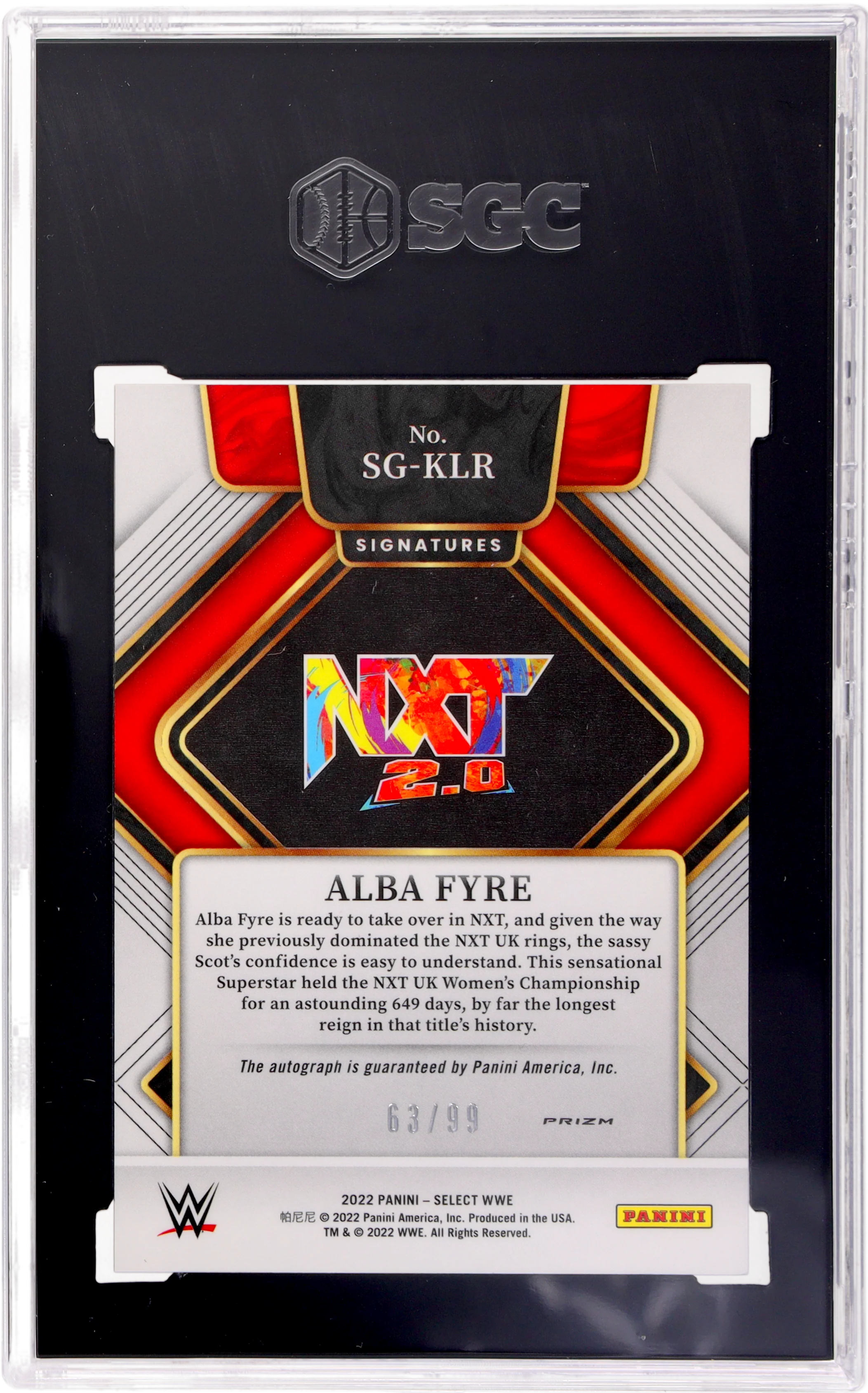 2022 Panini Select Wwe #SG-KLR Alba Fyre Sigs. Red Prizm 63 SGC 10 - Image 2