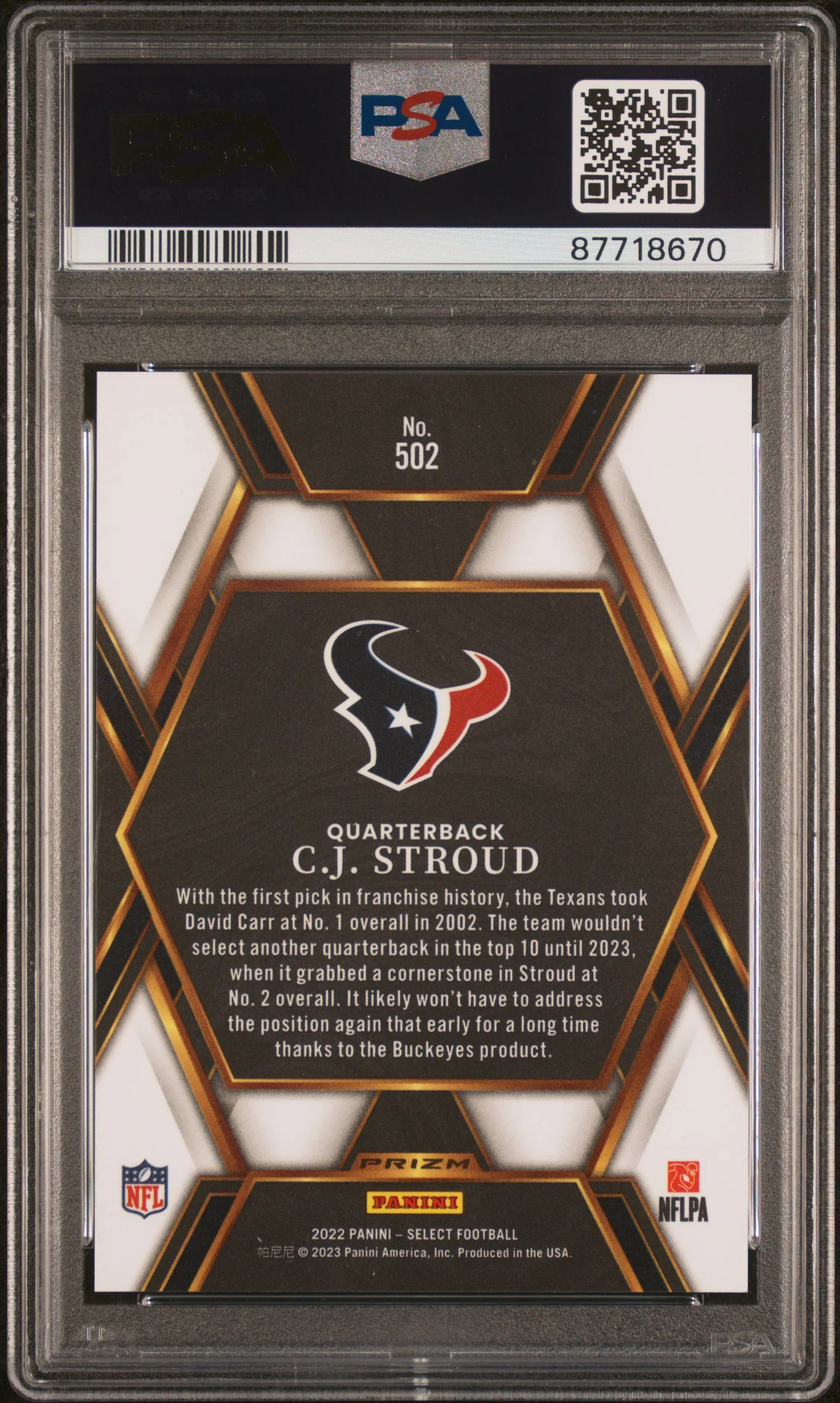 2022 Panini Select Xrc Prizm Redemption CJ Stroud #502 PSA 10 - Image 2
