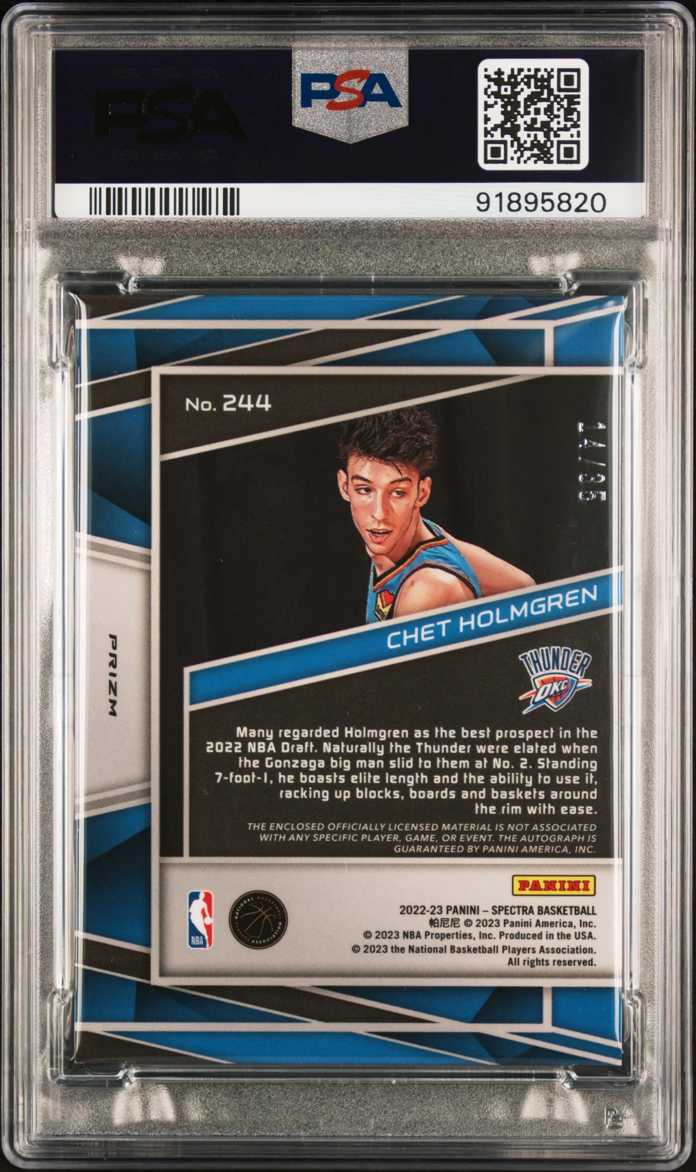 2022 Panini Spectra Astral Chet Holmgren #244 /35 PSA 9 - Image 2