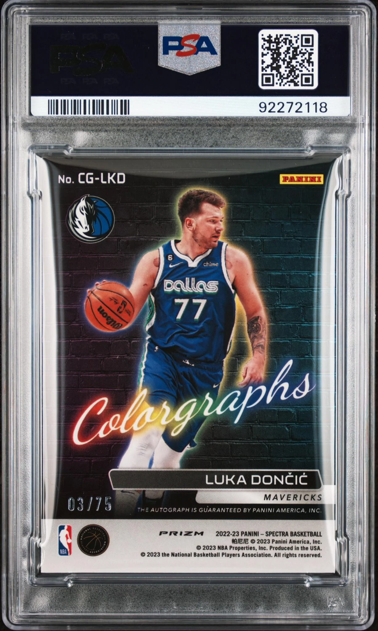 2022 Panini Spectra Colorgraphs Luka Doncic #CG-LKD /75 PSA 9 - Image 2
