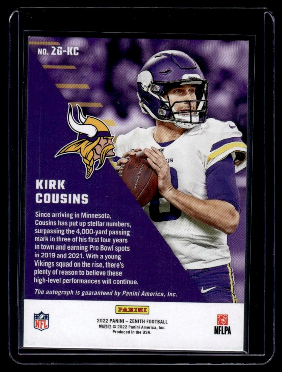 2022 Panini Zenith Z-Graphs Kirk Cousins #ZG-KC Auto - Image 2