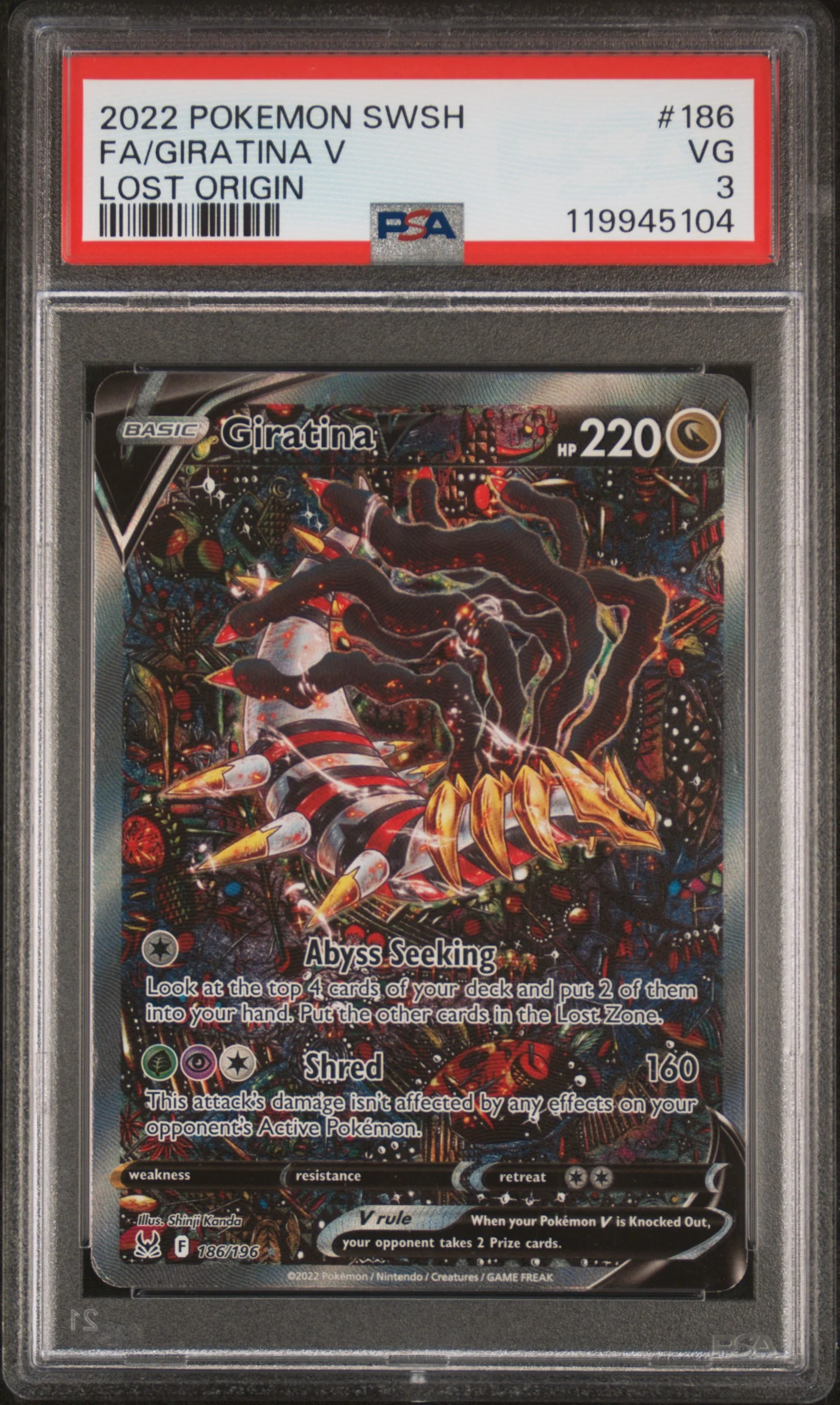 2022 Pokemon Sword and Shield Lost Origin Giratina V #186 PSA 3