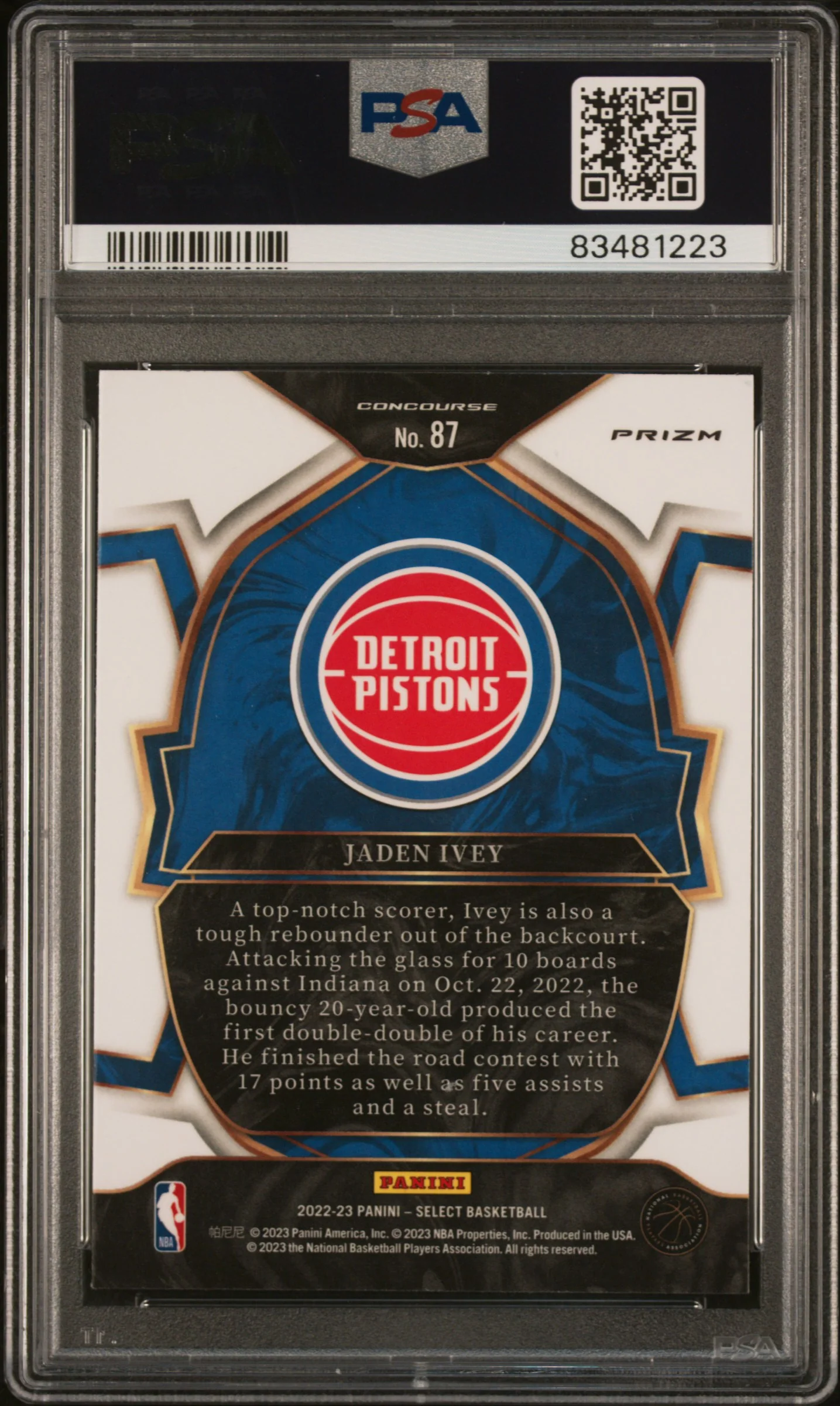2022 Select Red Cracked Ice Jaden Ivey #87 RC PSA 10 - Image 2