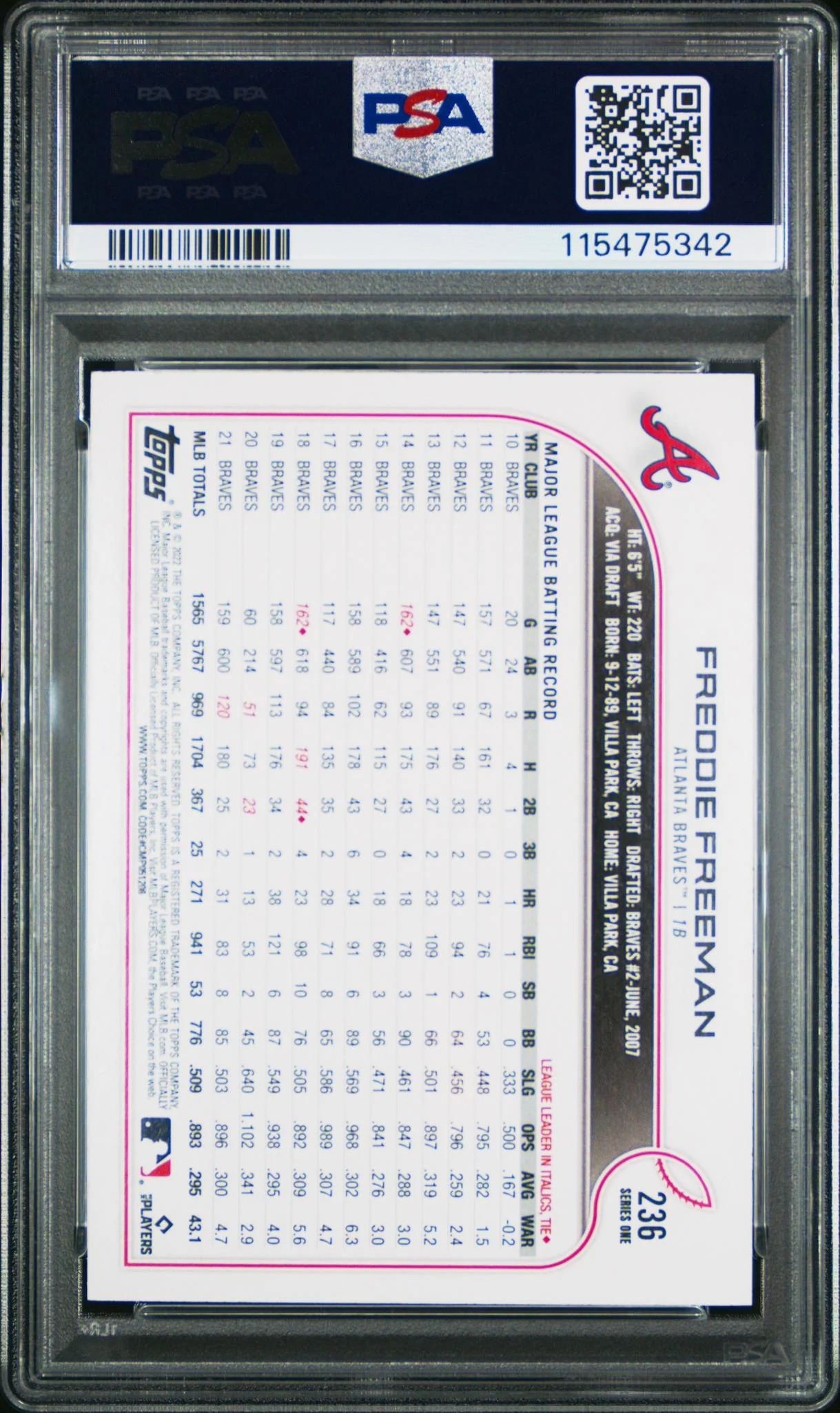 2022 Topps 1st Edition Gold Freddie Freeman #236 PSA 9 - Image 2
