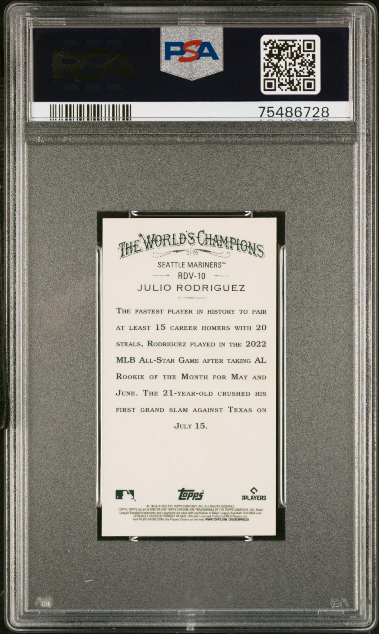 2022 Topps Allen and Ginter Chrome Mini Rookie Design Variation Julio Rodriguez #RDV10 PSA 10 - Image 2