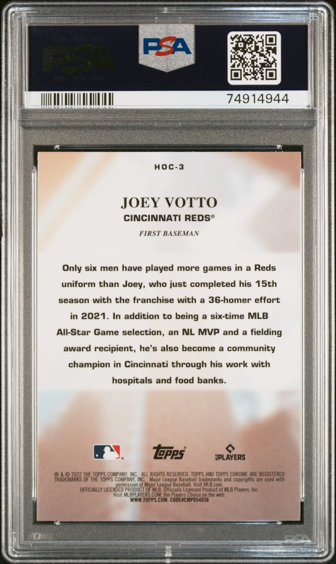 2022 Topps Chrome Heart of the City Joey Votto #HOC3 PSA 9 - Image 2