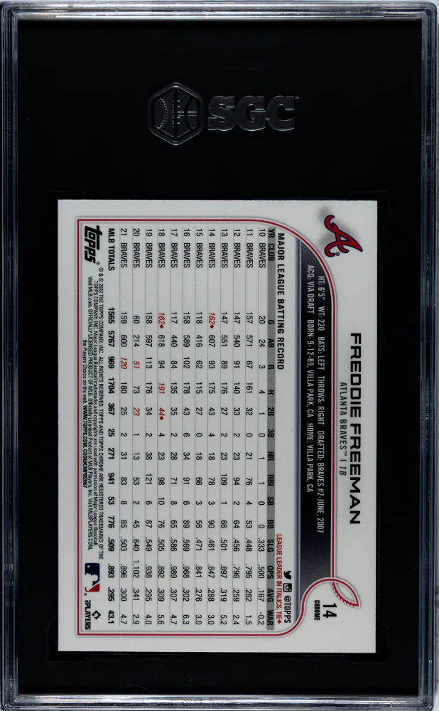 2022 Topps Chrome Prism Refractor Freddie Freeman #14 SGC 9 - Image 2