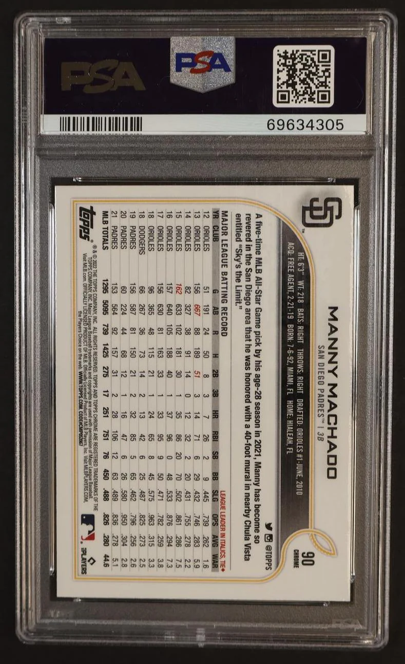 2022 Topps Chrome Prism Refractor Manny Machado #90 PSA 10 - Image 2