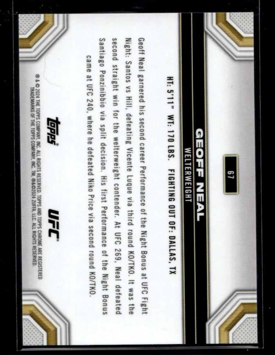 2022 Topps Chrome UFC Black Refractor Geoff Neal #67 /99 - Image 2
