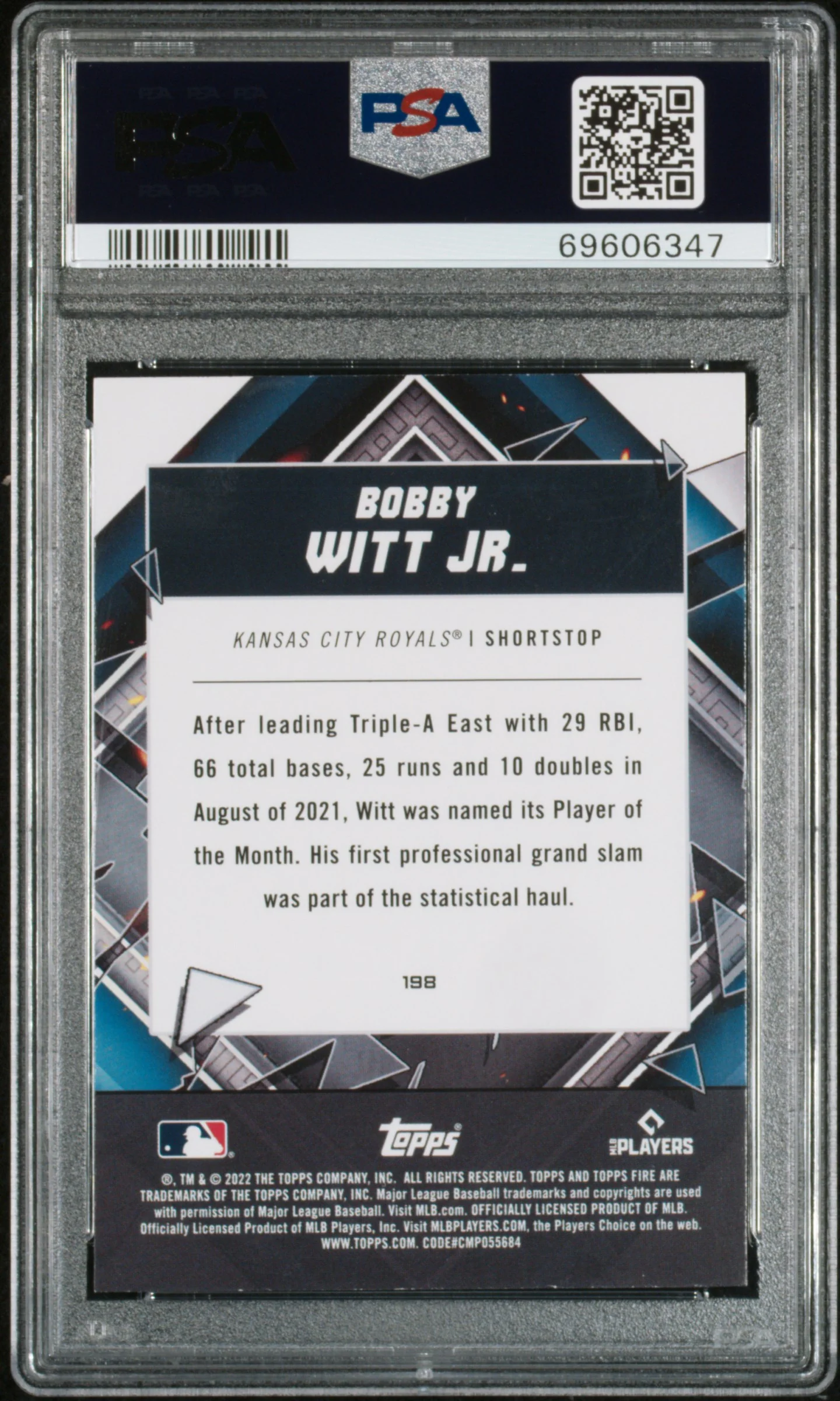 2022 Topps Fire Flame Bobby Witt Jr. #198 PSA 9 - Image 2