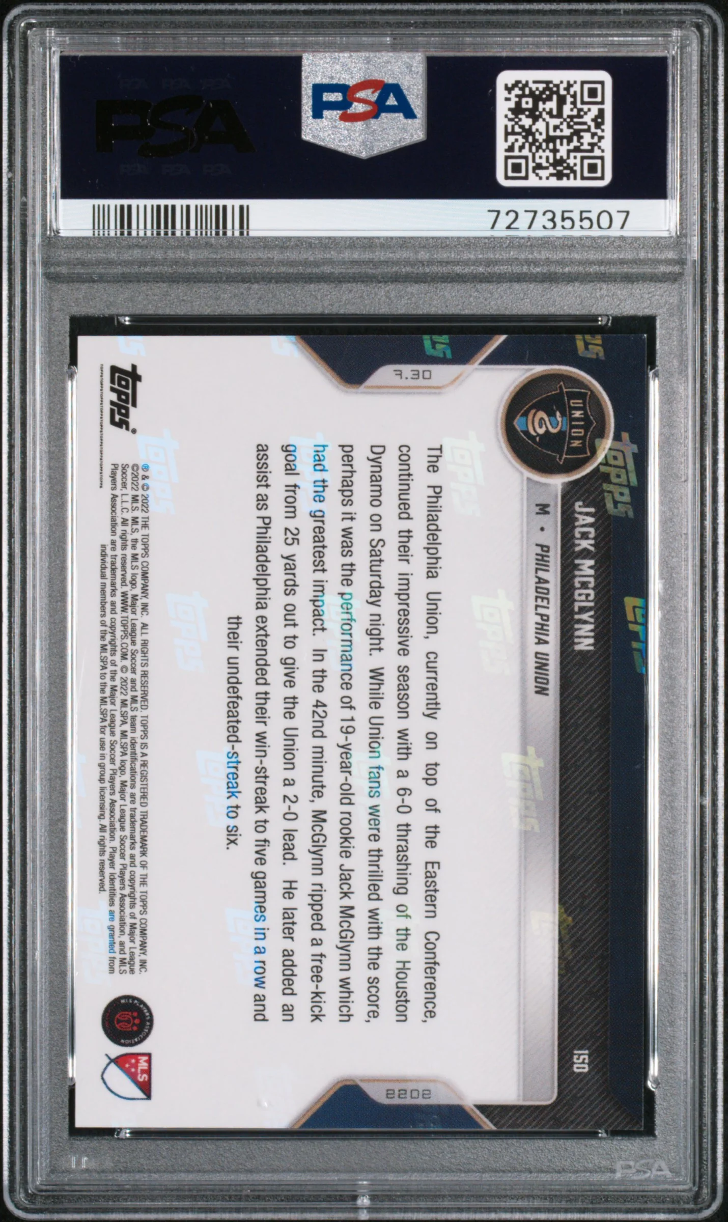 2022 Topps Now MLS Black Jack Mcglynn #150 /99 PSA 8 - Image 2