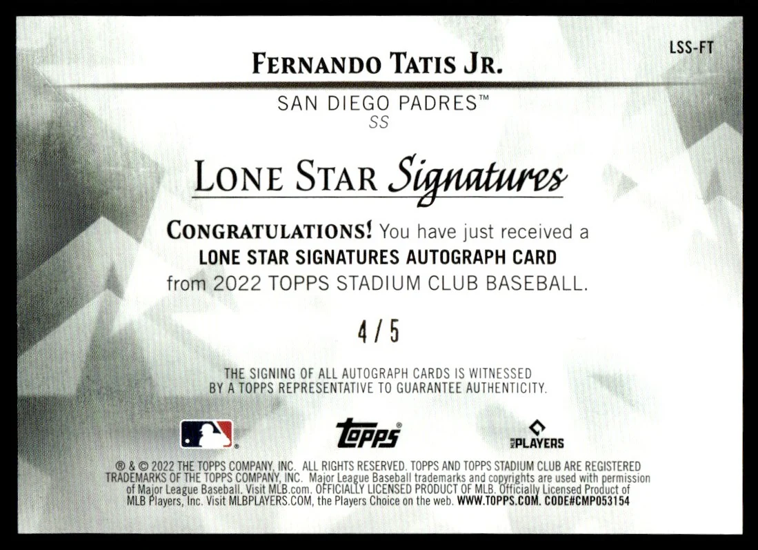 2022 Topps Stadium Club Lone Star Signatures Fernando Tatis Jr. #LSS-FT Auto /5 - Image 2