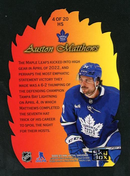 2022 Upper Deck Fleer Showcase 4 Auston Matthews Hot Shots 4 VG Toronto Maple Leafs - Image 2