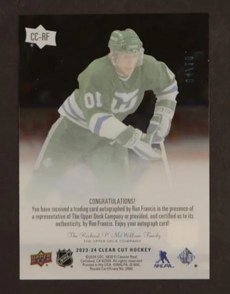 2023 Upper Deck Clear Cut #CC-RF Ron Francis Clear Auto /10 - Image 2