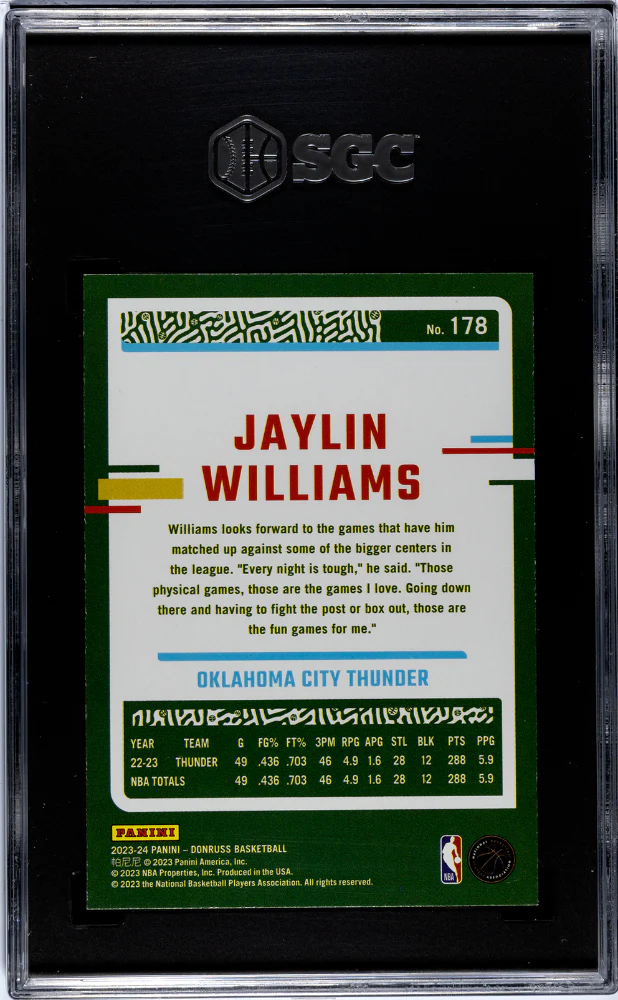 2023-24 Donruss Green Holo Laser Jaylin Williams #178 SGC 9 - Image 2