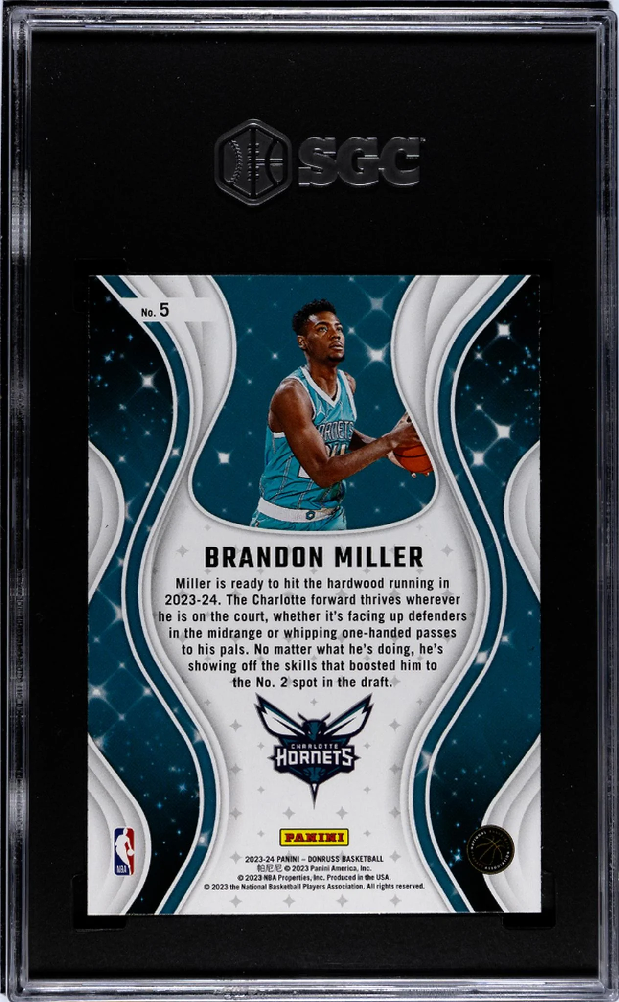2023 Donruss Magicians Brandon Miller #5 RC SGC 8 - Image 2